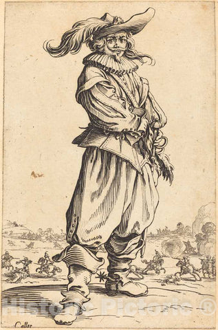Art Print : Jacques Callot, Soldier with Feathered Hat, c.1622 - Vintage Wall Art