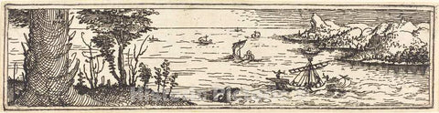 Art Print : Augustin Hirschvogel, Landscape with a Lake and Sailing-Vessels, 1545 - Vintage Wall Art