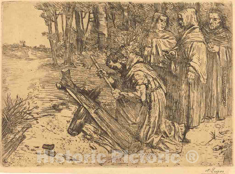 Art Print : Alphonse Legros, Monks Chopping Wood (Les Moines bucherons) - Vintage Wall Art
