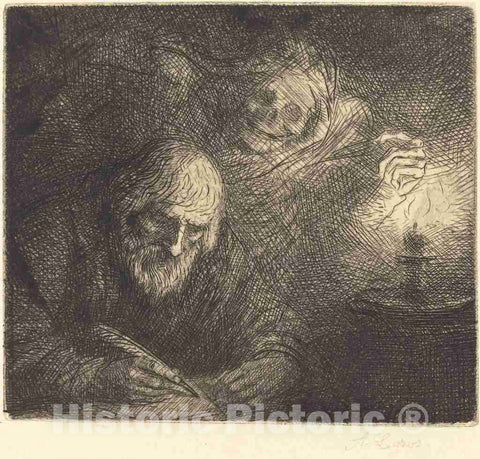 Art Print : Alphonse Legros, Death and The Philosopher (La Mort et le Philosophe) - Vintage Wall Art