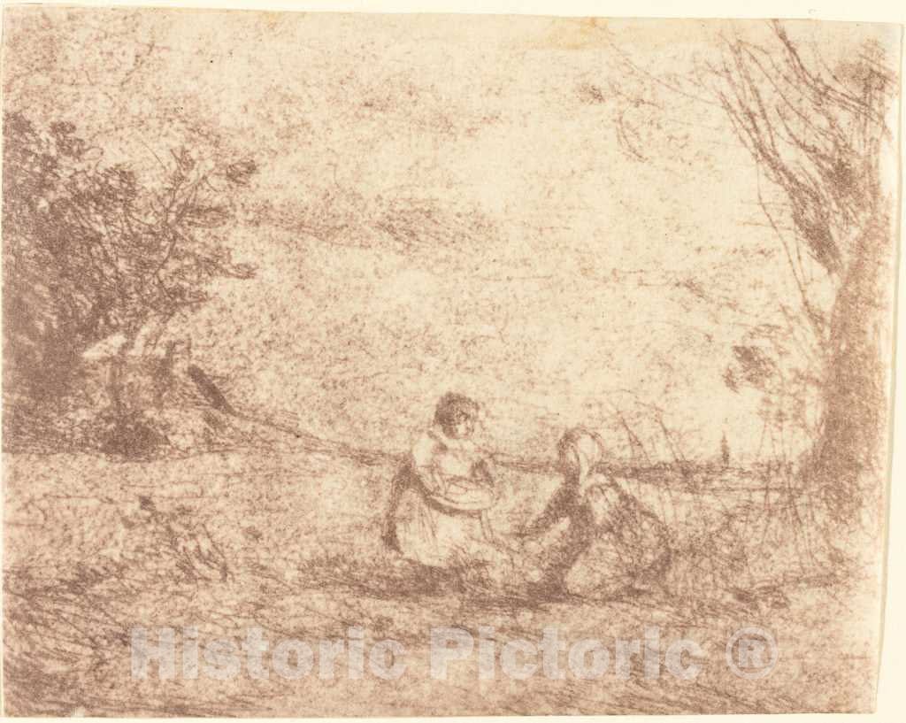 Art Print : Baptiste-Camille Corot, Farm Children (Les Enfants de la Ferme), 1853 - Vintage Wall Art