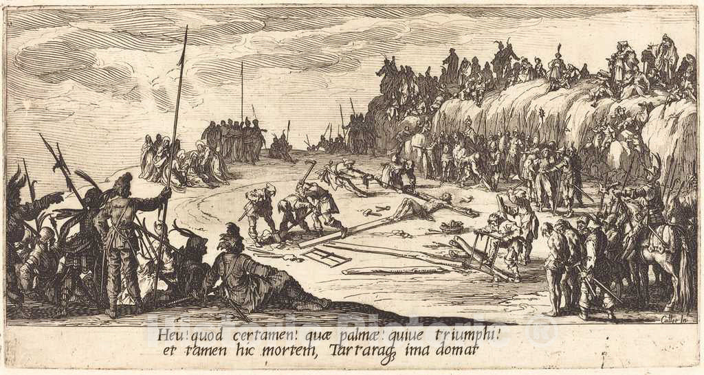 Art Print : Jacques Callot, The Nailing to The Cross, c. 1618 - Vintage Wall Art