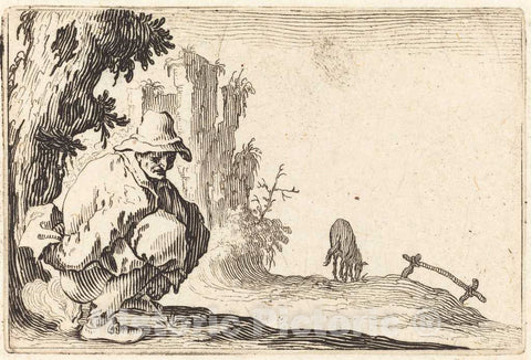 Art Print : Jacques Callot, Peasant Defecating, c. 1622 - Vintage Wall Art