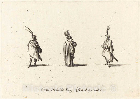 Art Print : Jacques Callot, Lady in Long Cloak, and Two Gentlemen, 1634 - Vintage Wall Art