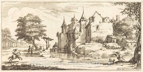 Art Print : Jacques Callot, Chateau with a Drawbridge, 1635 or After - Vintage Wall Art