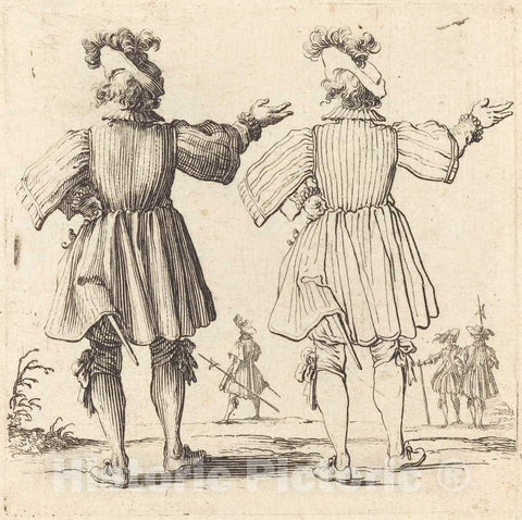 Art Print : Jacques Callot, Officer with Plume, Seen from Behind, 1617 and 1621 - Vintage Wall Art