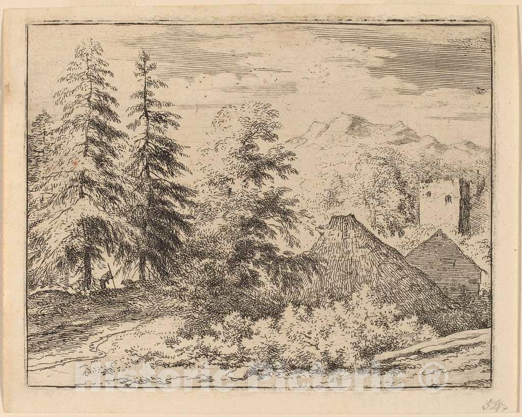 Art Print : Allart Van Everdingen, Man Between Two Fir Trees, c.1651 - Vintage Wall Art