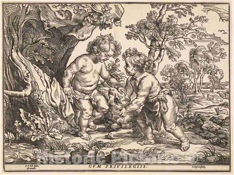 Art Print : Jegher After Rubens, The Infant Christ and Saint John Playing with The Lamb - Vintage Wall Art