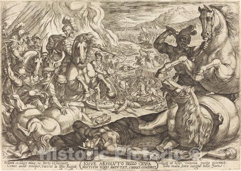 Art Print : Antonio Tempesta, Joshua has The Chariots Burned and Cuts The Legs Off His Enemies, 1613 - Vintage Wall Art