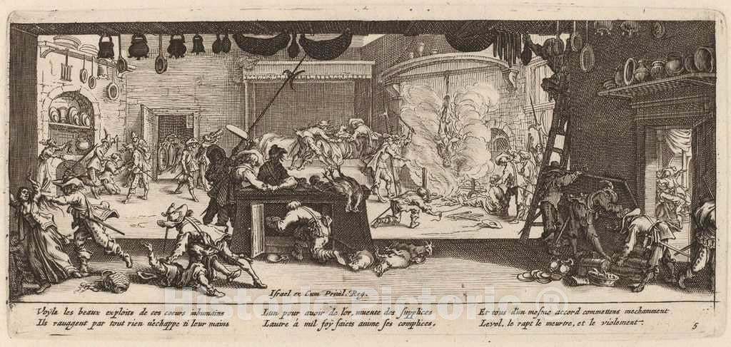 Art Print : Van Schagen After Jacques Callot, Plundering a Large Farmhouse - Vintage Wall Art