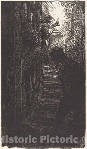 Art Print : Auguste LepÃ¨re, Escalier sculpte rue Boutebrie, 1901 - Vintage Wall Art