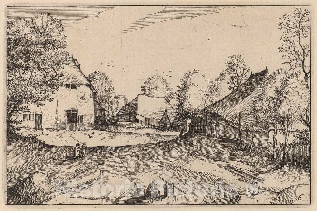 Art Print : Visscher After Van Doetechum, The Swann's Inn, 1612 - Vintage Wall Art