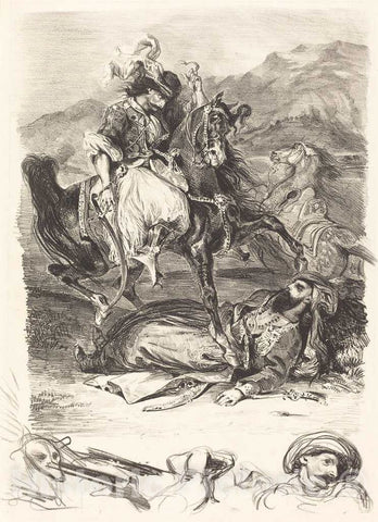 Art Print : EugÃ¨ne Delacroix, The Battle of The Giaour and The Pasha (Combat du Giaour et du Pacha), 1827 - Vintage Wall Art