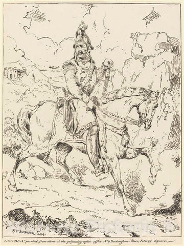 Art Print : Edward Vernon Utterson, Knight in Armor on Horseback, 1806 - Vintage Wall Art