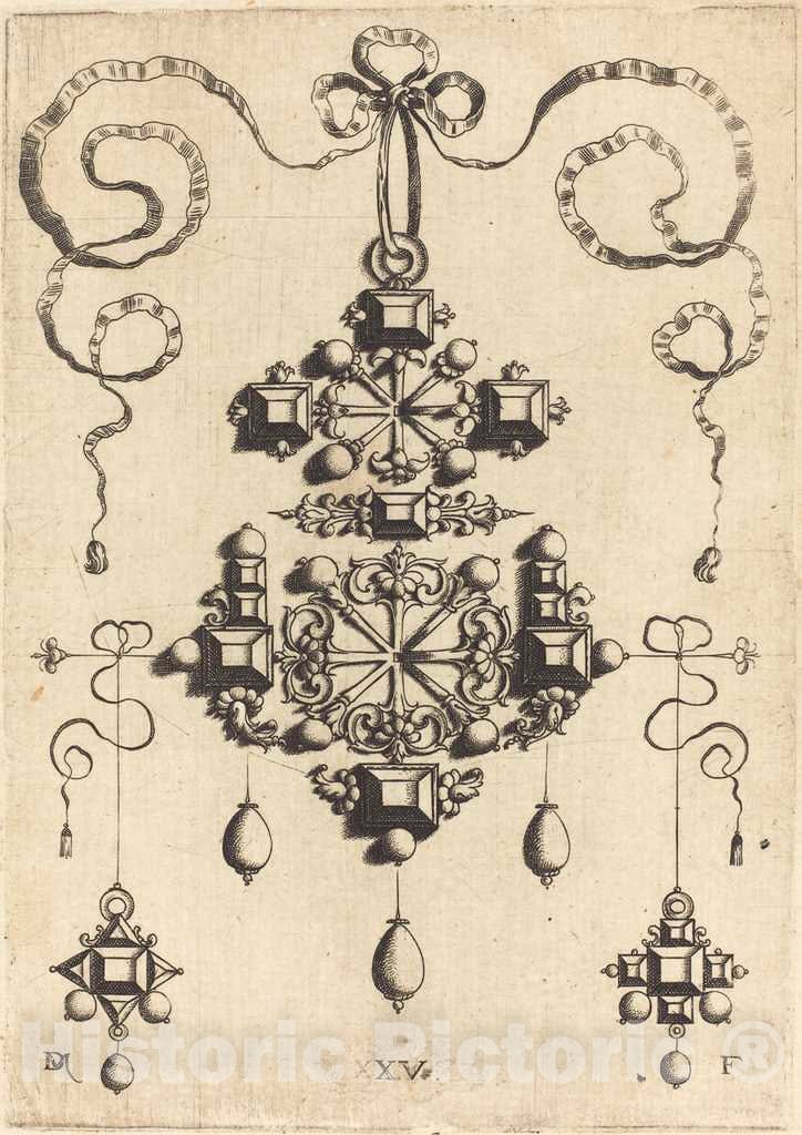 Art Print : Daniel Mignot, Pendant with Two Double Crosses, Surrounded by Four Diamond-Shaped Stones, Five Table-Stones, and Thirteen Pearls - Vintage Wall Art