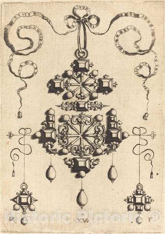 Art Print : Daniel Mignot, Pendant with Two Double Crosses, Surrounded by Four Diamond-Shaped Stones, Five Table-Stones, and Thirteen Pearls - Vintage Wall Art