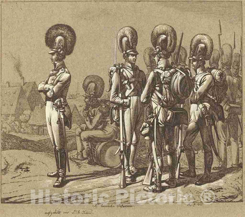 Art Print : Johann Adam Klein, K. baierische Infanterie (Bavarian Infantrymen), 1816 - Vintage Wall Art