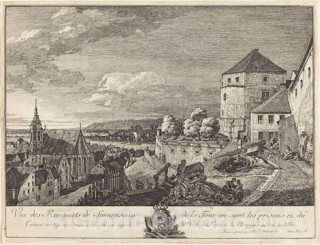 Art Print : Bernardo Bellotto, Vue des Remparts de Sonnenstein (View of The Ramparts of Sonnenstein) - Vintage Wall Art