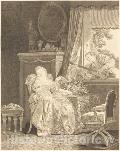 Art Print : Aubin and Pruneau After Le Prince, L'Amour a l'espagnole, 1783 - Vintage Wall Art