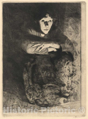Art Print : Albert Besnard, in The Embers (Dans les cendres), 1887 - Vintage Wall Art