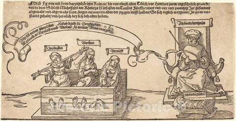 Art Print : Albrecht DÃ¼rer, Justice, Truth and Reason in The Stocks with The Seated Judge and Sleeping Piety, 1526 - Vintage Wall Art