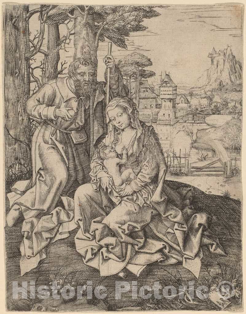 Art Print : The Holy Family in a Landscape, 16th Century - Vintage Wall Art