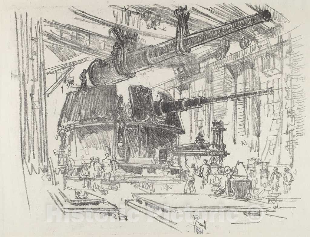 Art Print : Joseph Pennell, Fitting Guns in Turrets, 1916 - Vintage Wall Art