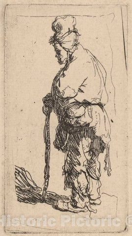 Art Print : Rembrandt, Beggar Leaning on a Stick, Facing Left, c. 1630 - Vintage Wall Art