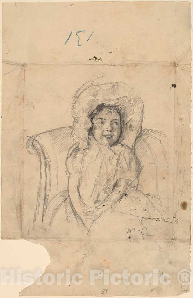 Art Print : Mary Cassatt, Smiling Margot Wearing a Ruffled Bonnet, c. 1902 - Vintage Wall Art