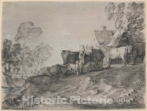Art Print : Thomas Gainsborough, Landscape with Cattle by a Cottage, Late 1770s - Vintage Wall Art