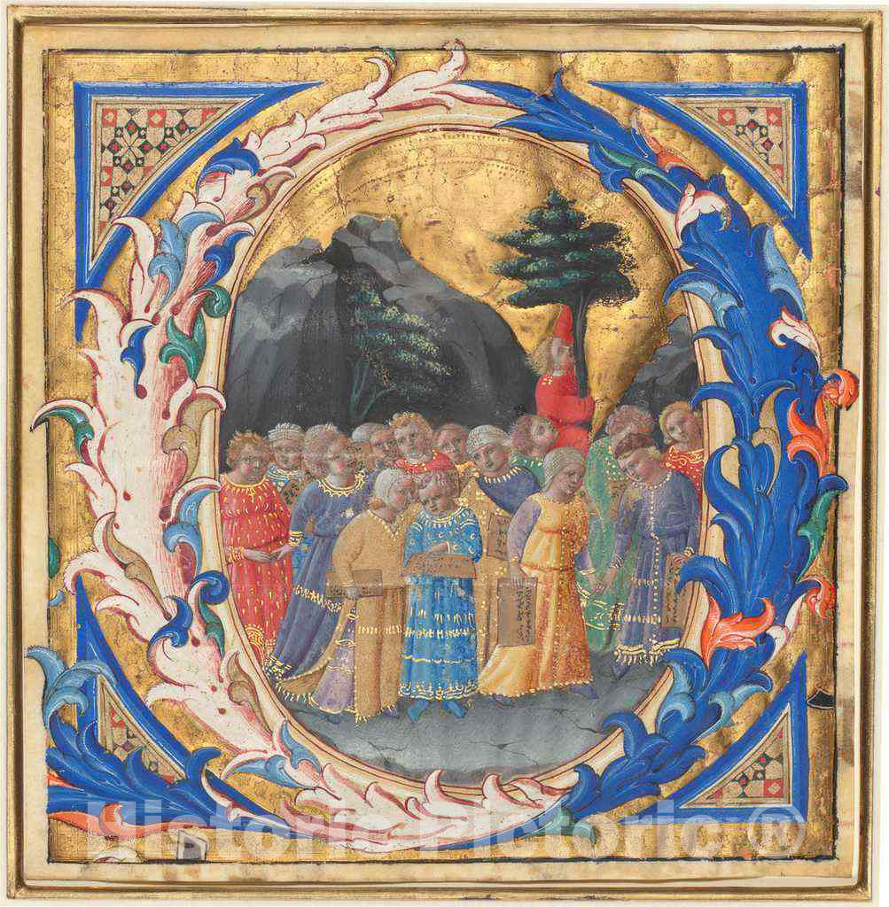 Art Print : Zanobi Strozzi, Initial Q with a Procession of Children, c. 1430s - Vintage Wall Art