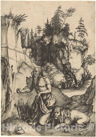 Art Print : Albrecht DÃ¼rer, Saint Jerome Penitent in The Wilderness, c. 1496 - Vintage Wall Art