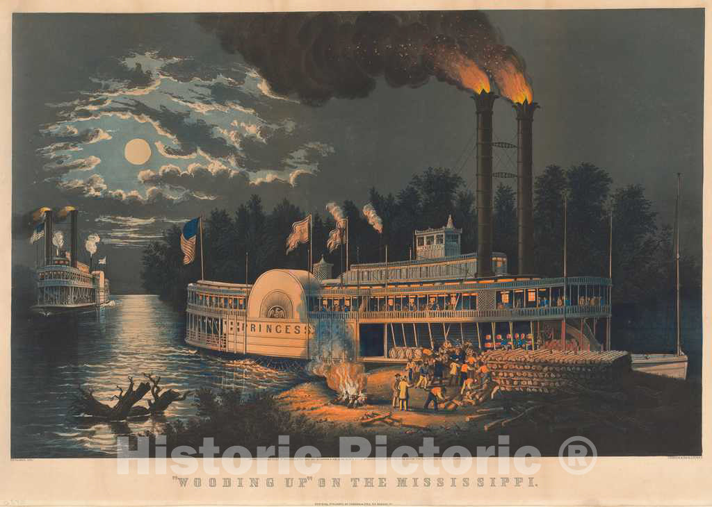 Art Print : Frances Flora Bond Palmer, Wooding Up on The Mississippi, 1863 - Vintage Wall Art