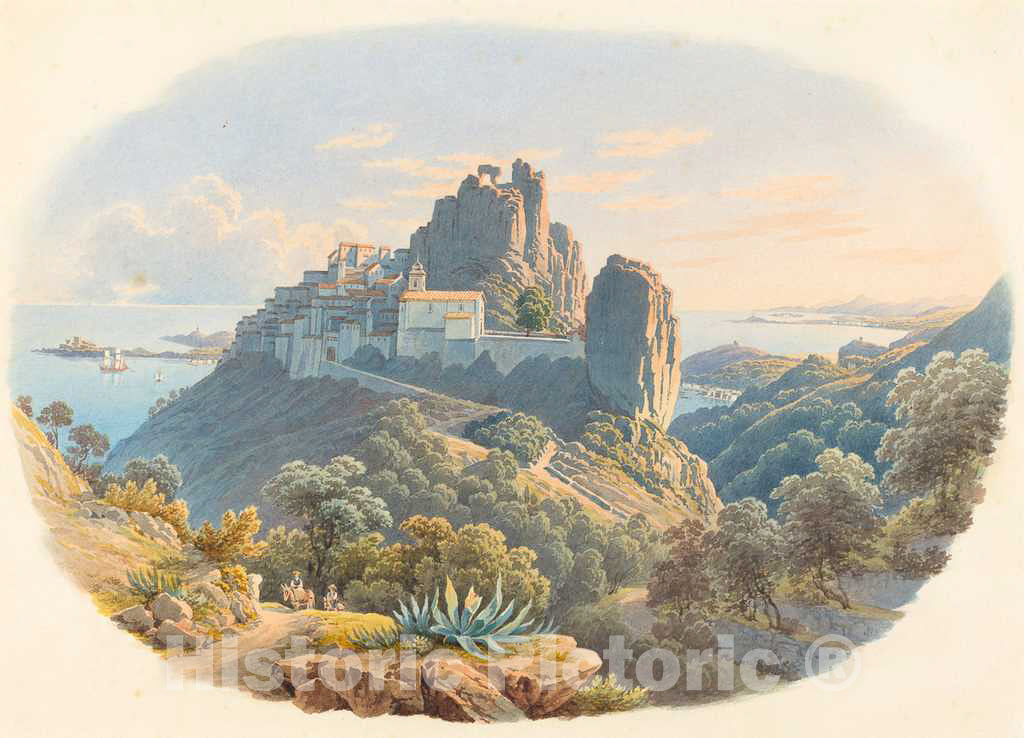 Art Print : Matthias Gabriel Lory fils, Le ChÃ¢teau d'Eze, pres de Nice, c.1842 - Vintage Wall Art