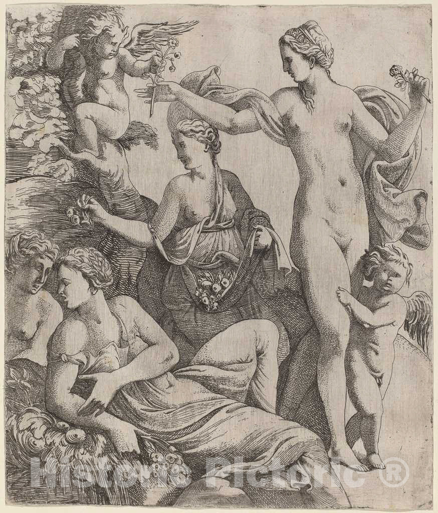 Art Print : Pierre Biard The Younger, Venus with The Graces and Putti, 1620s - Vintage Wall Art