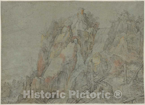 Art Print : Roelandt Savery, Mountainous Landscape with Castles and Waterfalls, c. 1606 - Vintage Wall Art