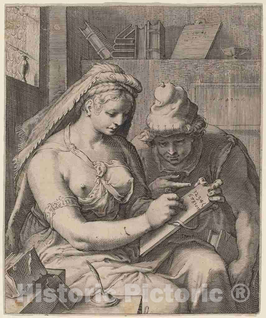 Art Print : Drebbel After Hendrik Goltzius, Arithmetic, 1572-1633 - Vintage Wall Art