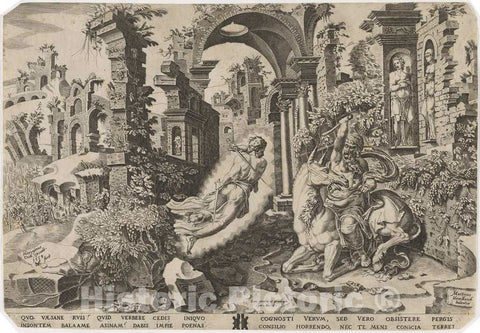 Art Print : Coornhert, After Heemskerck, Balaam and The Angel, 1554 - Vintage Wall Art