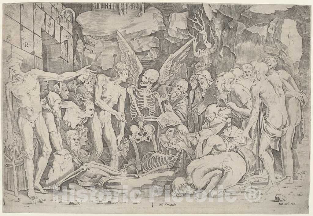 Art Print : Dente After Rosso Fiorentino, The Skeletons, c. 1525 - Vintage Wall Art