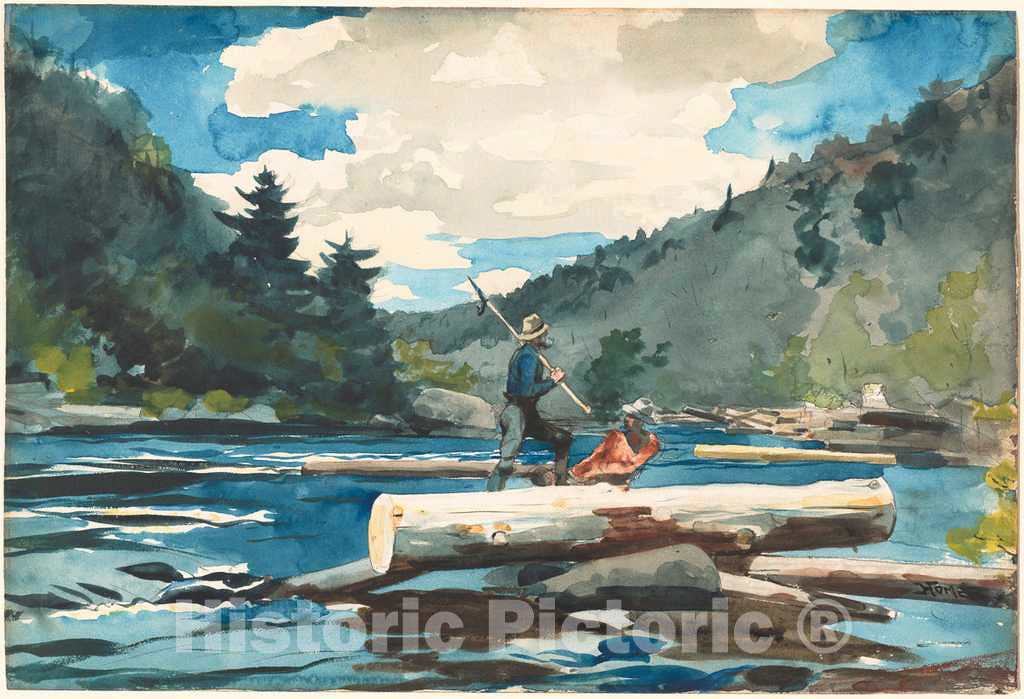 Art Print : Winslow Homer, Hudson River, Logging, 1891-1892 - Vintage Wall Art