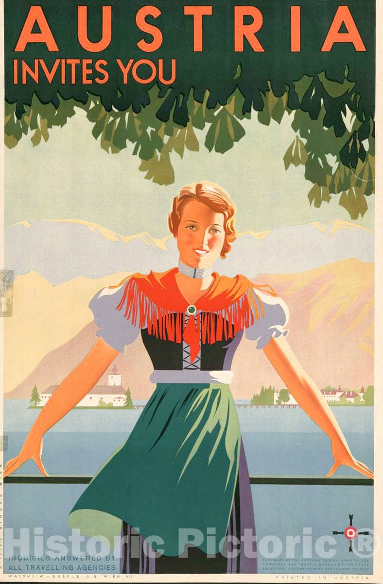 Vintage Poster -  Austria invites You -  Atelier Binder Wien., Historic Wall Art