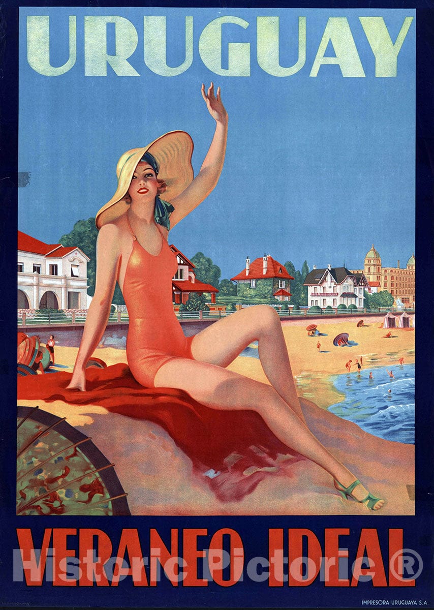 Vintage Poster -  Uruguay Veraneo Ideal., Historic Wall Art