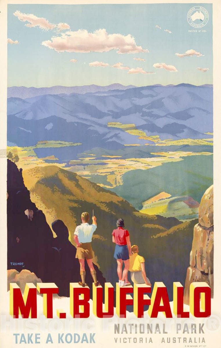 Vintage Poster -  Mt. Buffalo National Park, Victoria, Australia Take a Kodak -  Trompf., Historic Wall Art