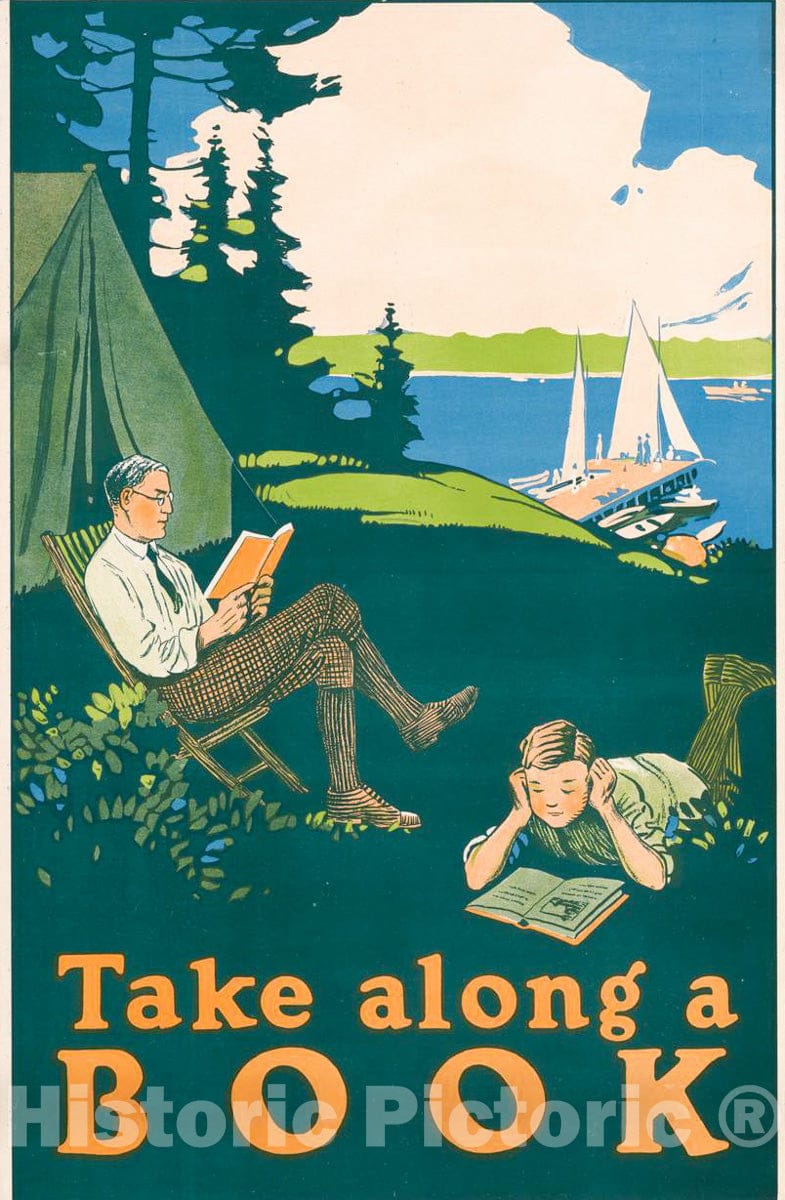 Vintage Poster -  Take Along a Book, Historic Wall Art