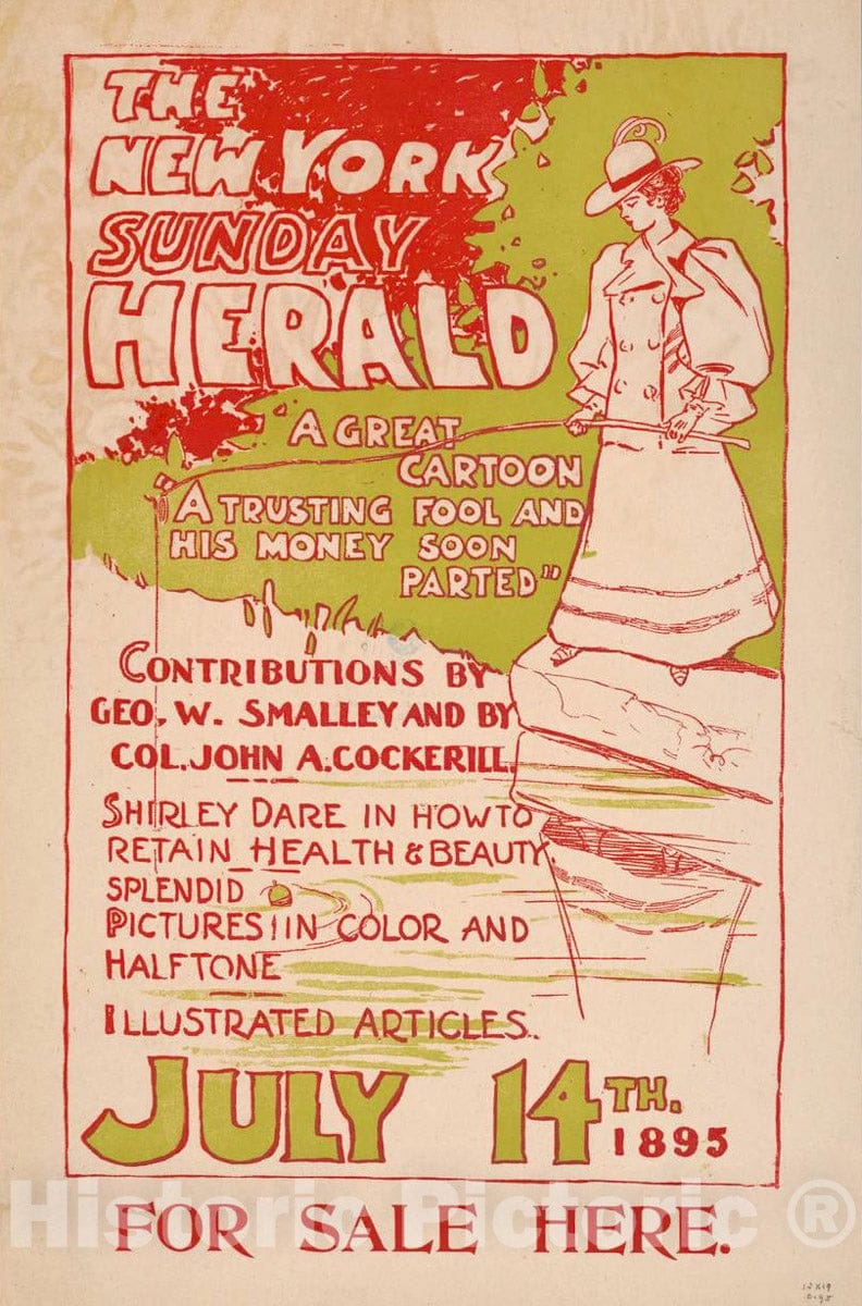 Vintage Poster -  The New York Sunday Herald, July 14th 1895 1, Historic Wall Art