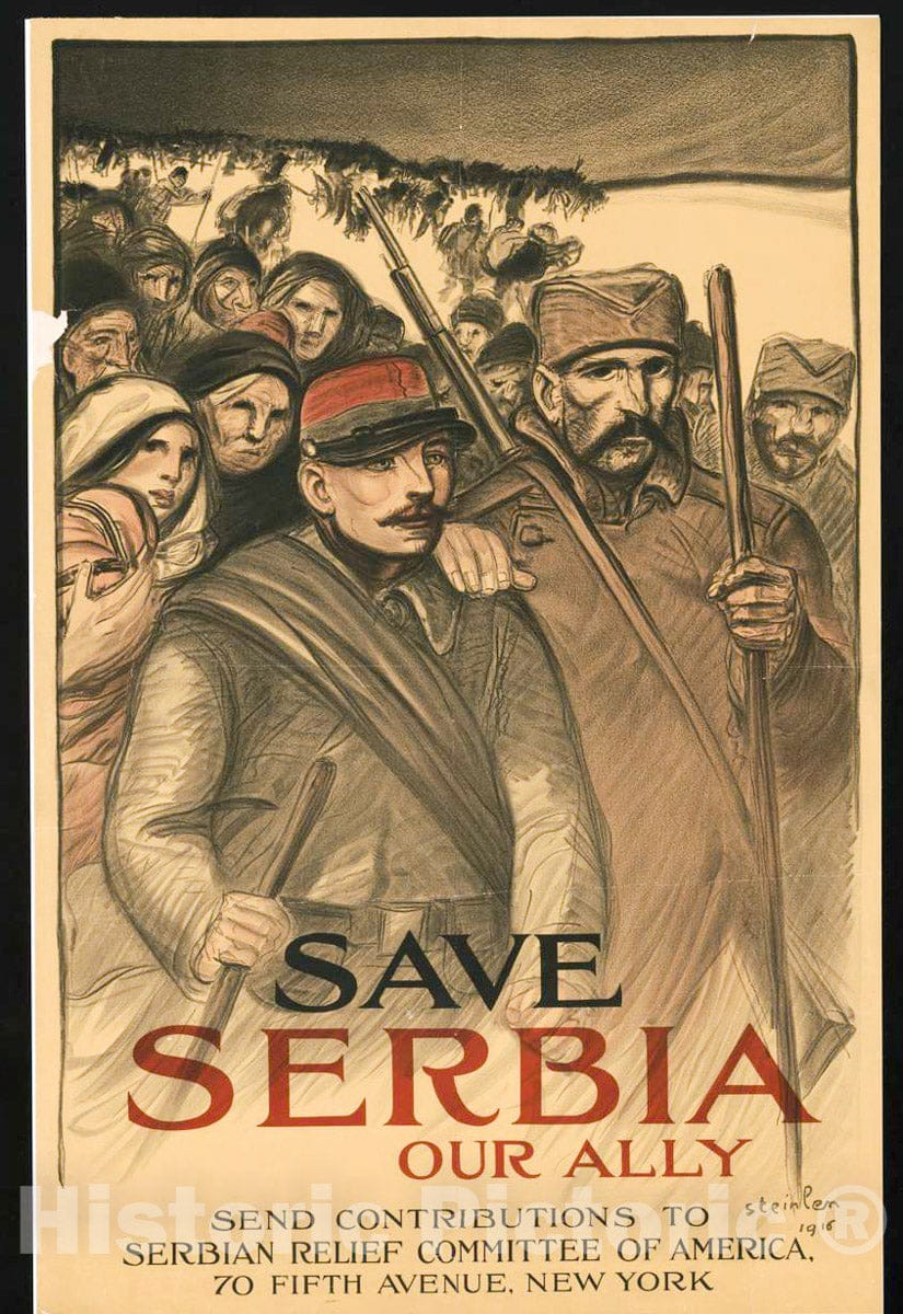 Vintage Poster - Save Serbia Our Ally. Send contributions to Serbian Relief Committee of America, Historic Wall Art