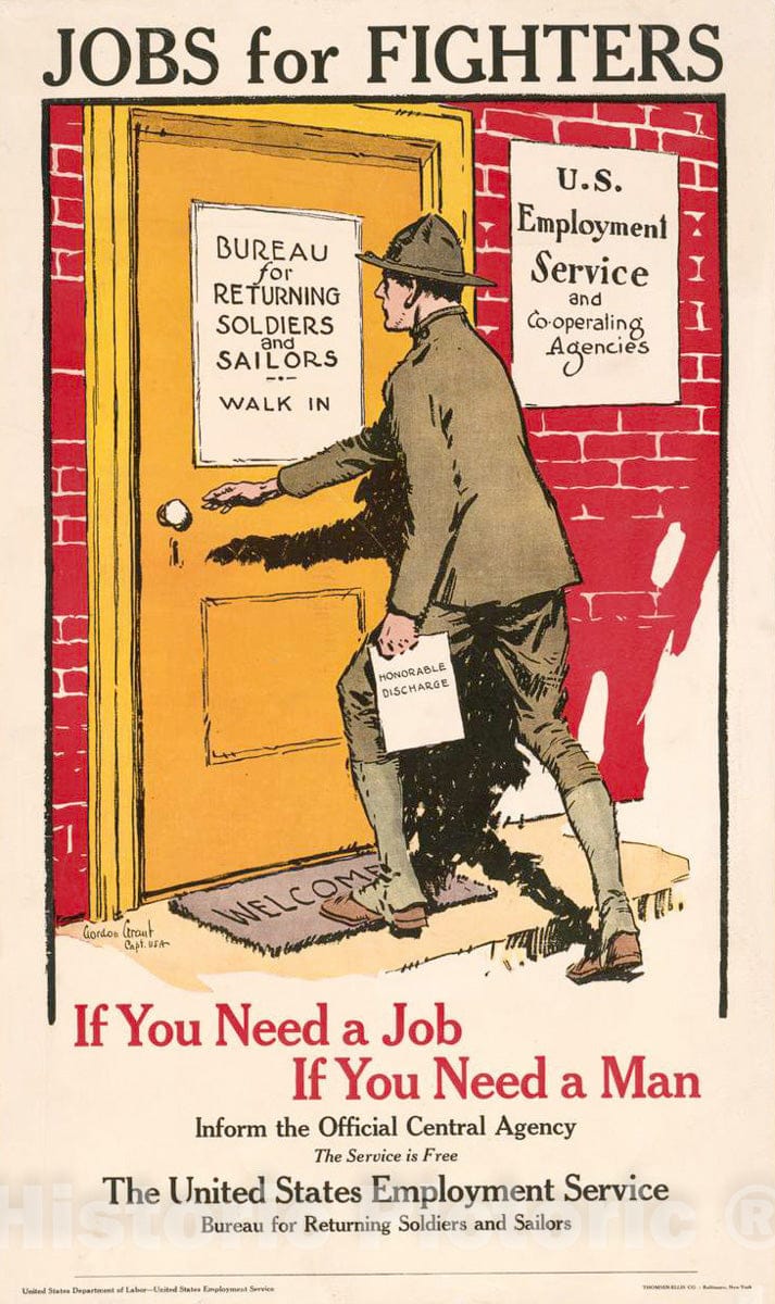 Vintage Poster -  Jobs for Fighters -  If You Need a Job, if You Need a Man, Inform The Official Central Agency, Historic Wall Art