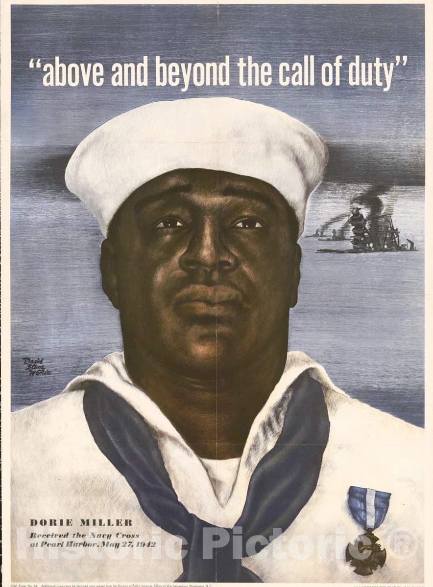 Vintage Poster -  Above and Beyond The Call of Duty - Dorie Miller Received The Navy Cross at Pearl Harbor, May 27, 1942 -  David Stone Martin., Historic Wall Art