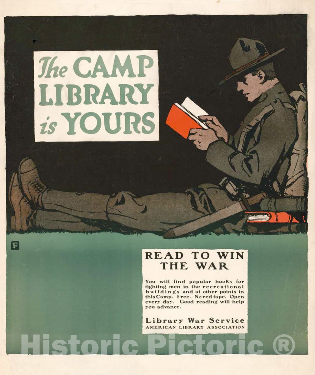 Vintage Poster -  The Camp Library is Yours -  Read to Win The war -  F., Historic Wall Art