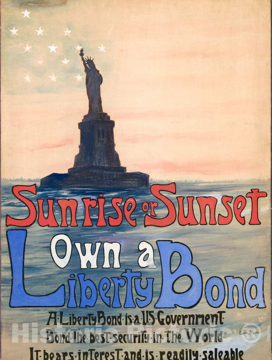 Vintage Poster -  Sunrise or Sunset own a Liberty Bond -  Eugenie Deland., Historic Wall Art